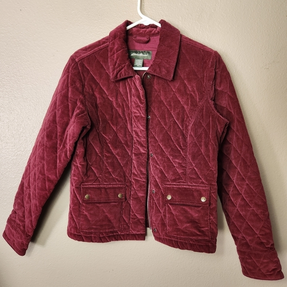 Eddie Bauer Womens Corduroy Quilted Equestrian Riding Burgundy Jacket-Size M